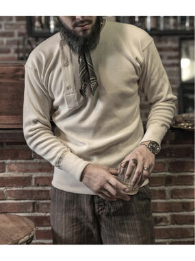 100% Cotton 14 oz Side Closing Henley Shirt Beige Bronson Mfg Co. Long Sleeve L
